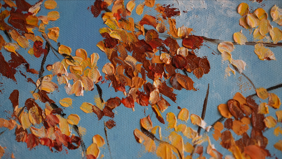 Close-up of the brushwork in DANCING LEAVES by Mahsa Gee