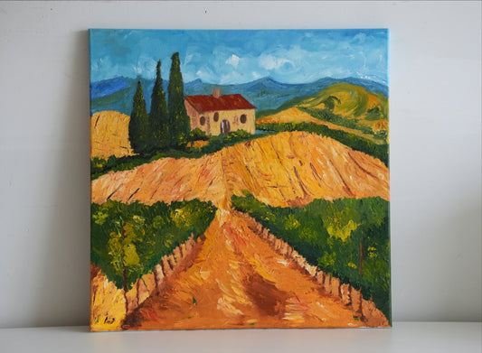 TUSCAN WHIRLWIND by Mahsa Gee, standing on a shelf against a white wall