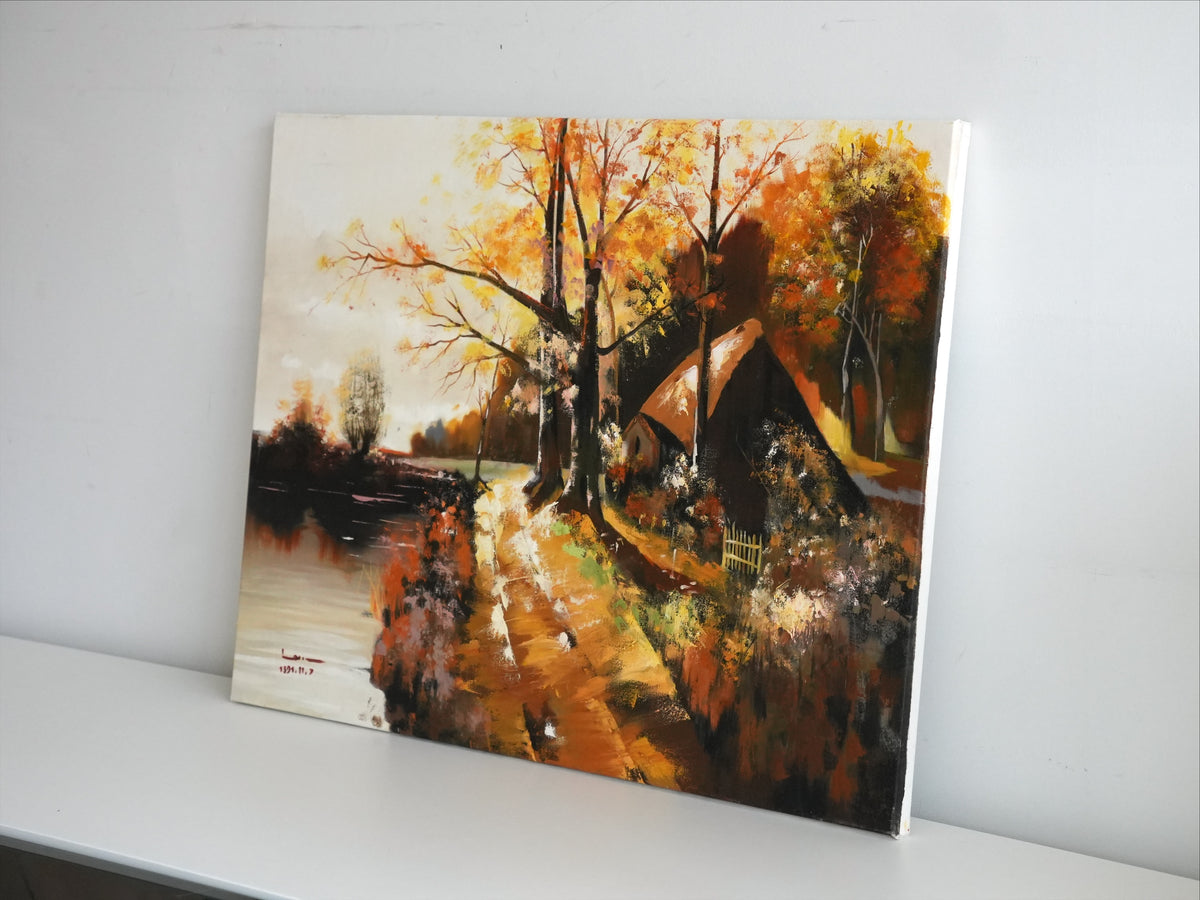 AUTUMN PASSAGE by Mahsa Gee, seen from the side to show the canvas edge and paint texture