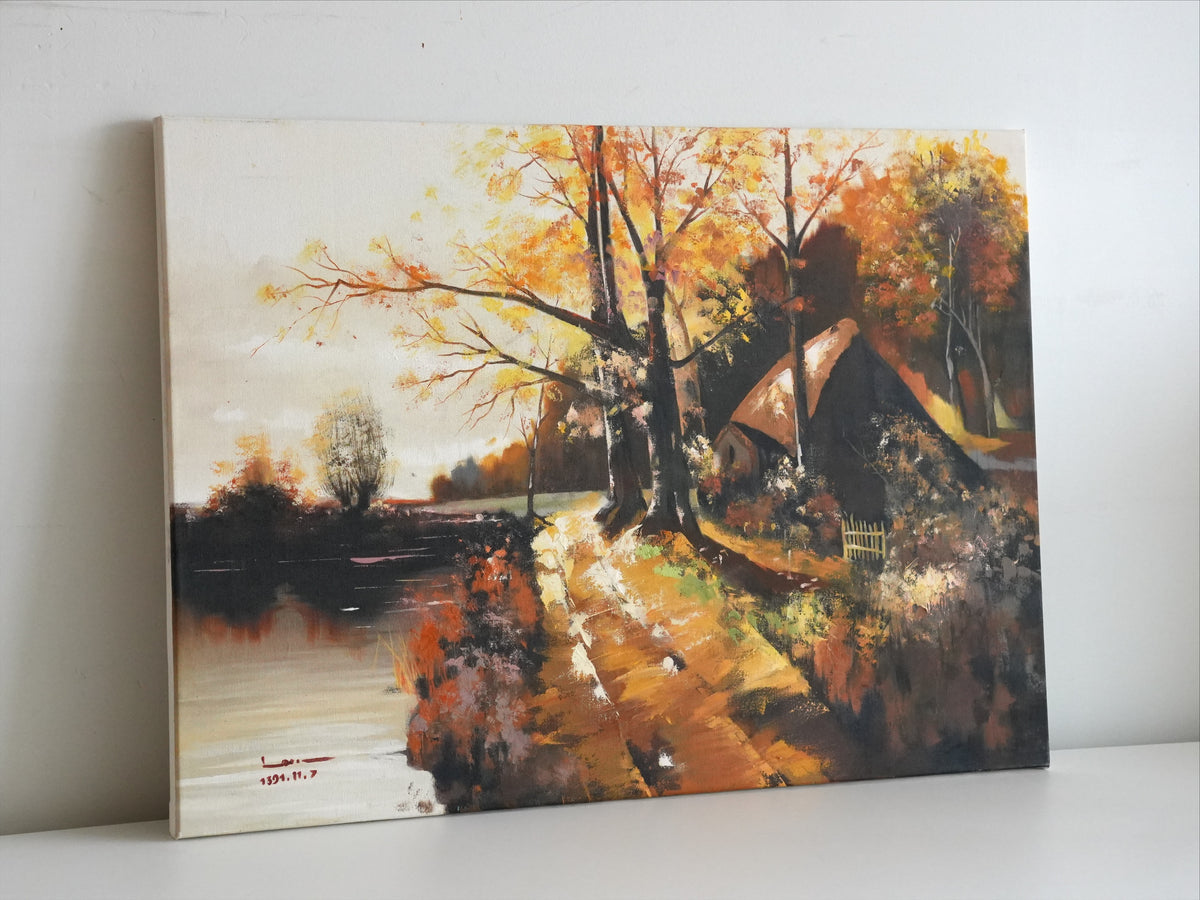 AUTUMN PASSAGE by Mahsa Gee, seen from the side to show the canvas edge and paint texture