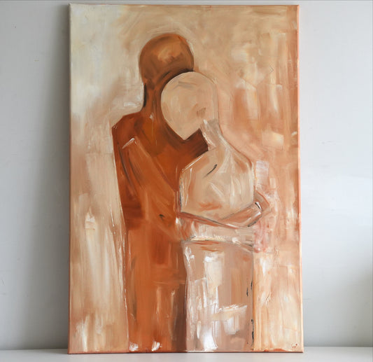 BETWEEN US II by Mahsa Gee, standing on a shelf against a white wall