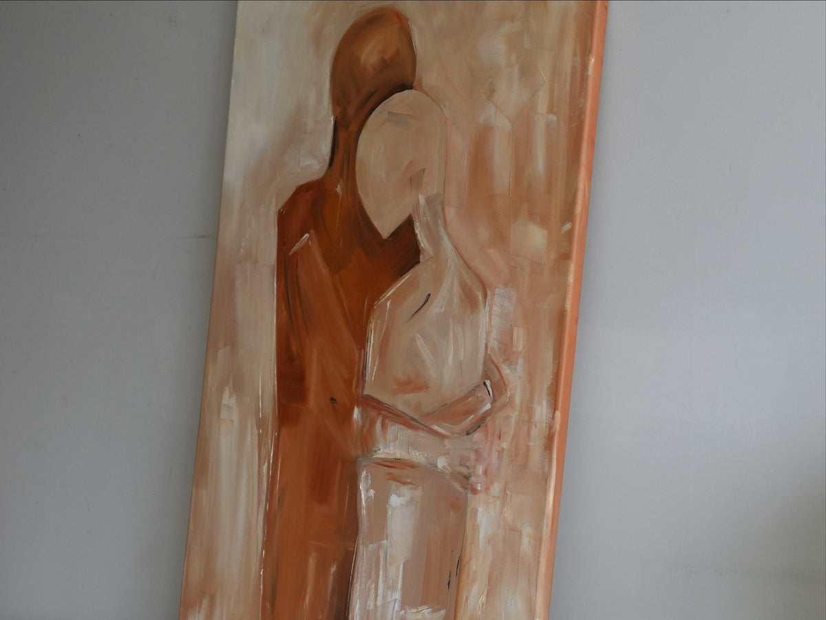 BETWEEN US II by Mahsa Gee, seen from the side to show the canvas edge and paint texture