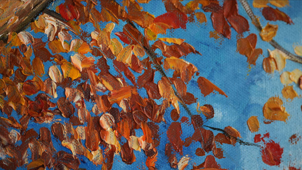 Close-up of the brushwork in DANCING LEAVES by Mahsa Gee