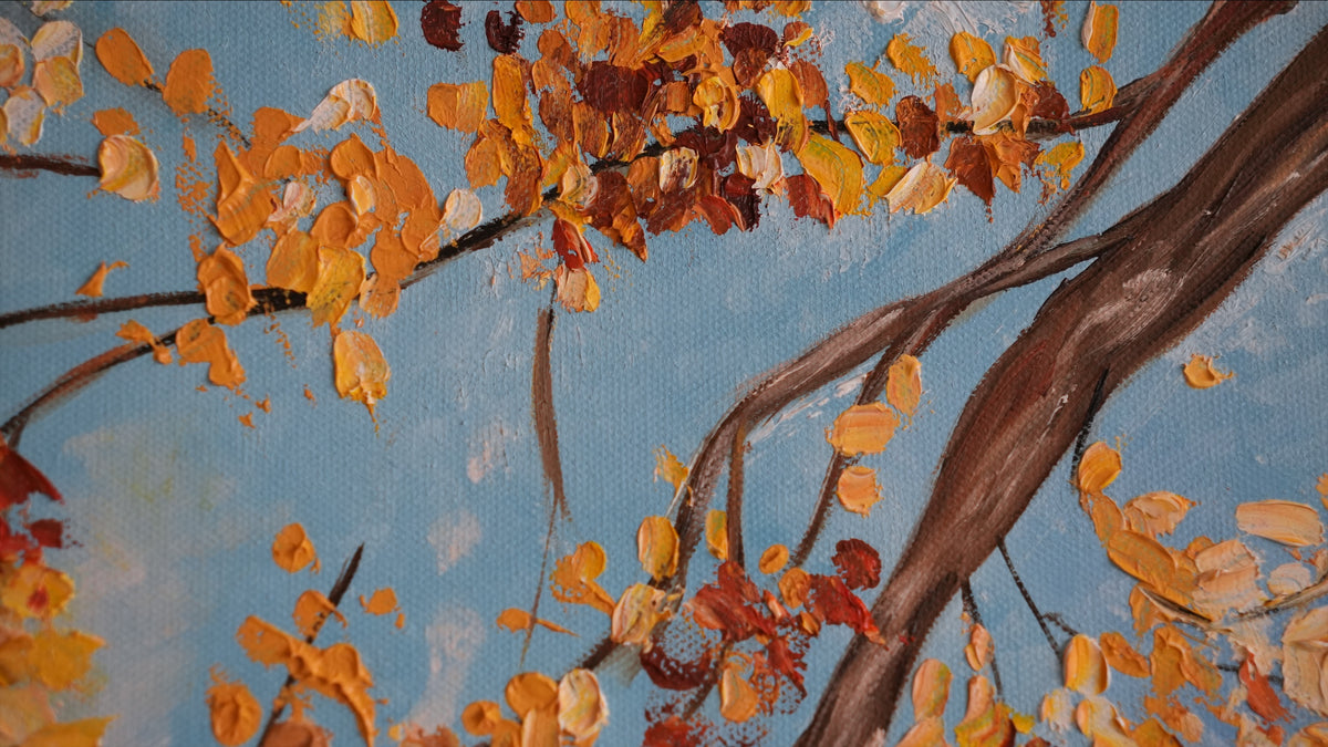 Close-up of the brushwork in DANCING LEAVES by Mahsa Gee