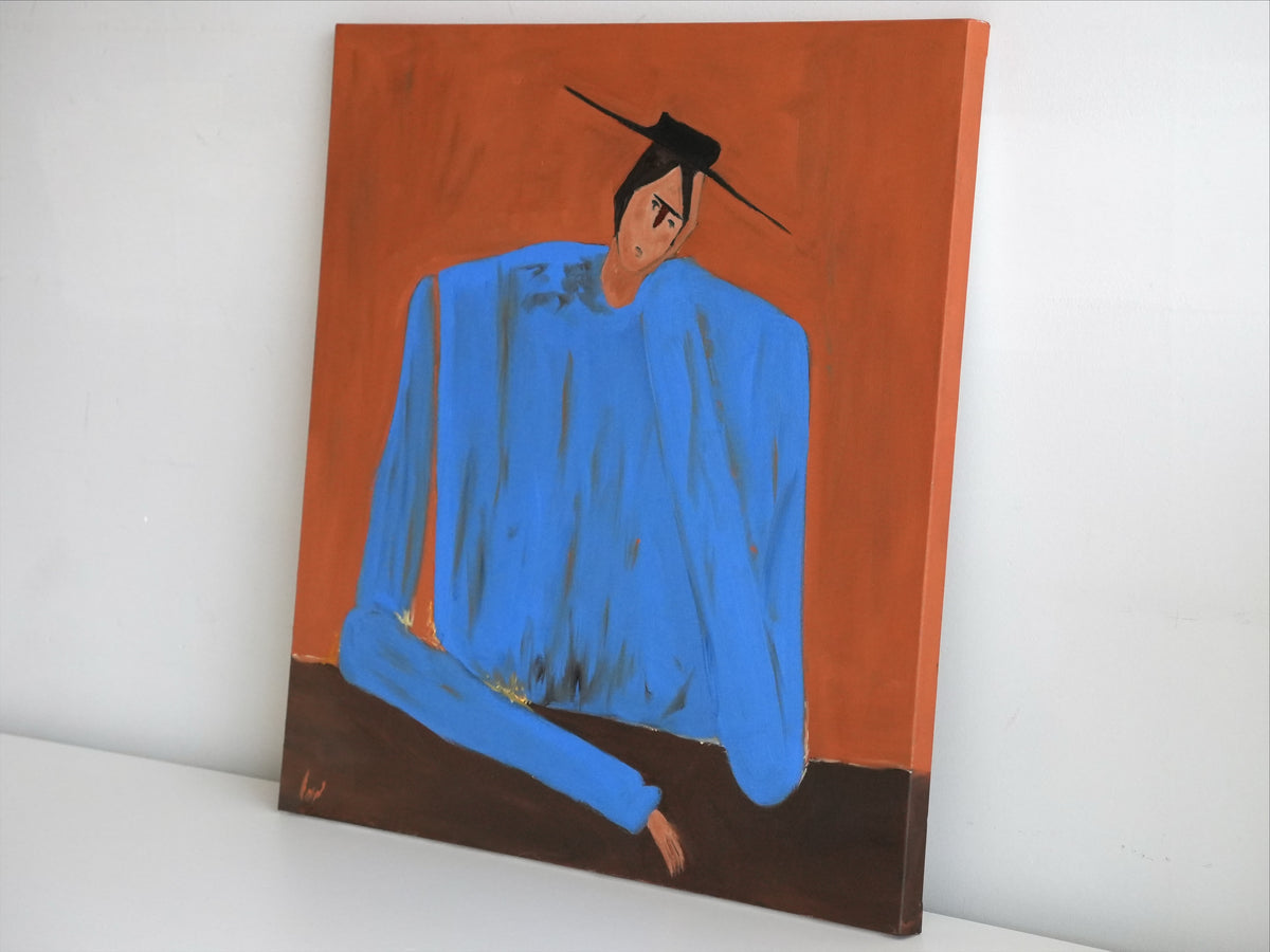 HIM by Mahsa Gee, seen from the side to show the canvas edge and paint texture