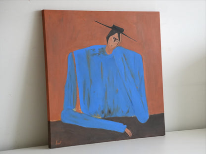 HIM by Mahsa Gee, seen from the side to show the canvas edge and paint texture