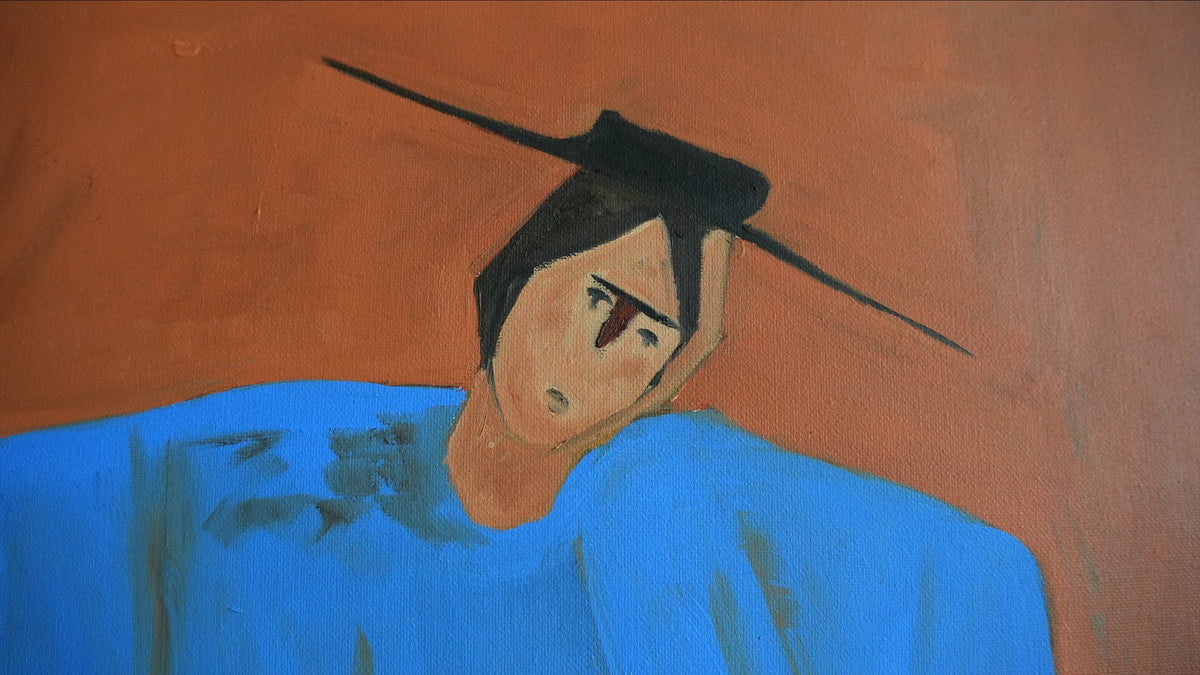 Close-up of the brushwork in HIM by Mahsa Gee