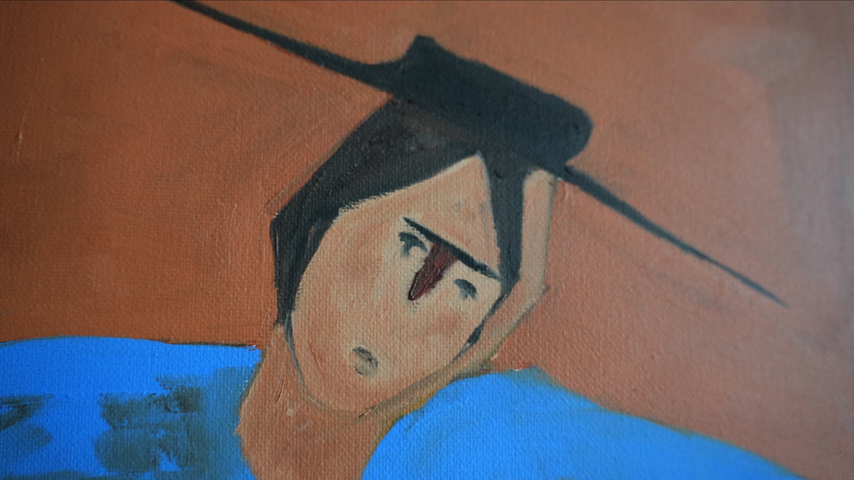 Close-up of the brushwork in HIM by Mahsa Gee