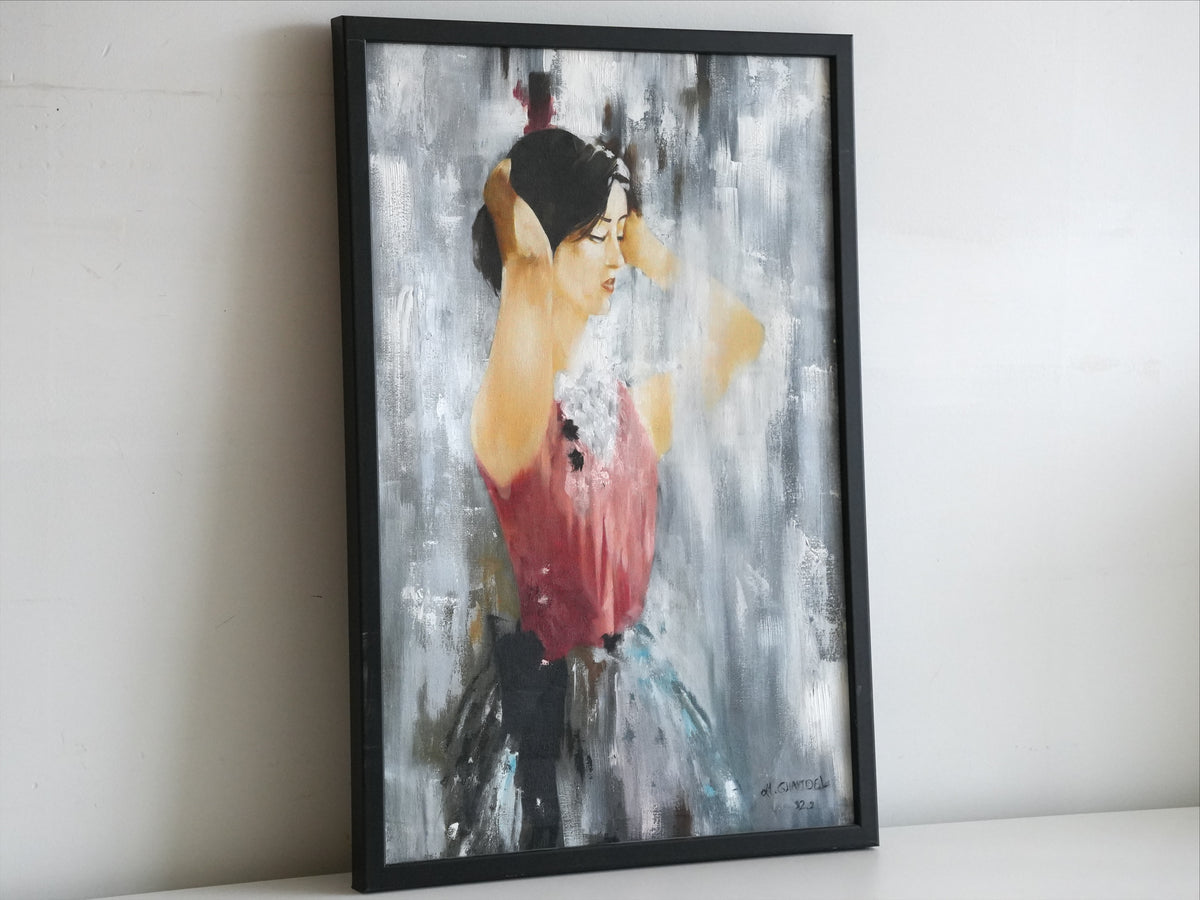 IN QUIET THOUGHT by Mahsa Gee, seen from the side to show the canvas edge and paint texture