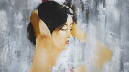 Close-up of the brushwork in IN QUIET THOUGHT by Mahsa Gee
