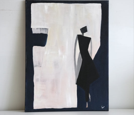 LADY IN SILHOUETTE by Mahsa Gee, standing on a shelf against a white wall