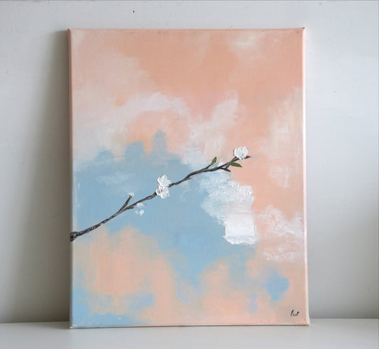 SPRING WHISPER by Mahsa Gee, standing on a shelf against a white wall