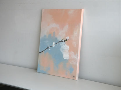 SPRING WHISPER by Mahsa Gee, seen from the side to show the canvas edge and paint texture