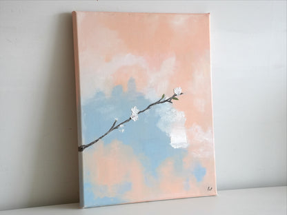SPRING WHISPER by Mahsa Gee, seen from the side to show the canvas edge and paint texture
